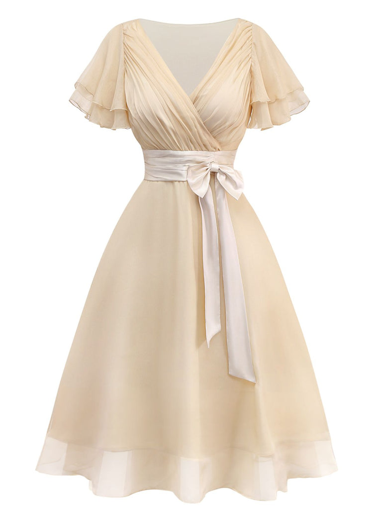Robe de cocktail champagne en tulle satiné années 1950
