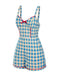 Combishort bleue fleur à carreaux vichy nœud années 1950