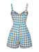 Combishort bleue fleur à carreaux vichy nœud années 1950