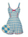 Combishort bleue fleur à carreaux vichy nœud années 1950
