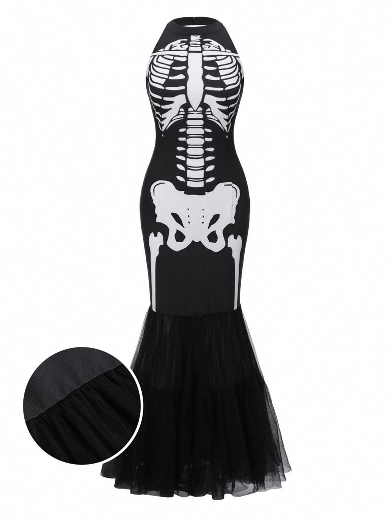 Robe queue de poisson noire et squelette années 1930