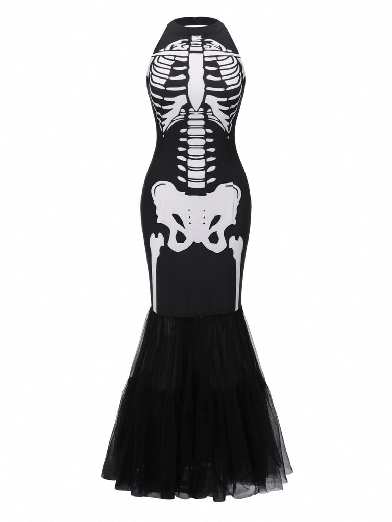 Robe queue de poisson noire et squelette années 1930