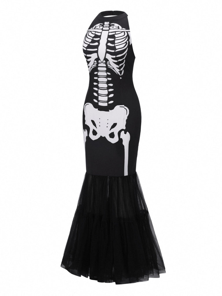 Robe queue de poisson noire et squelette années 1930