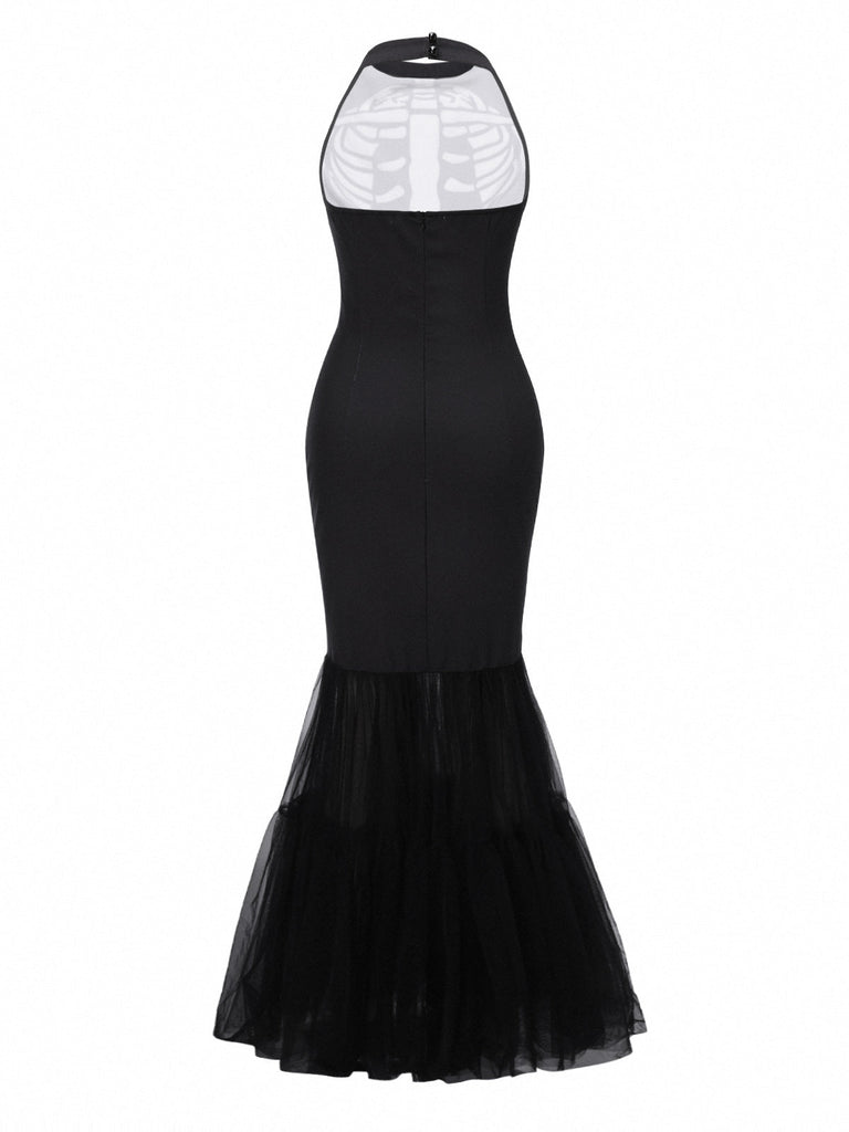 Robe queue de poisson noire et squelette années 1930