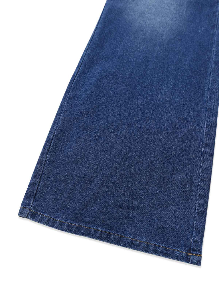 Combinaison en jean bleu à revers sans manches et jambe large des années 1930