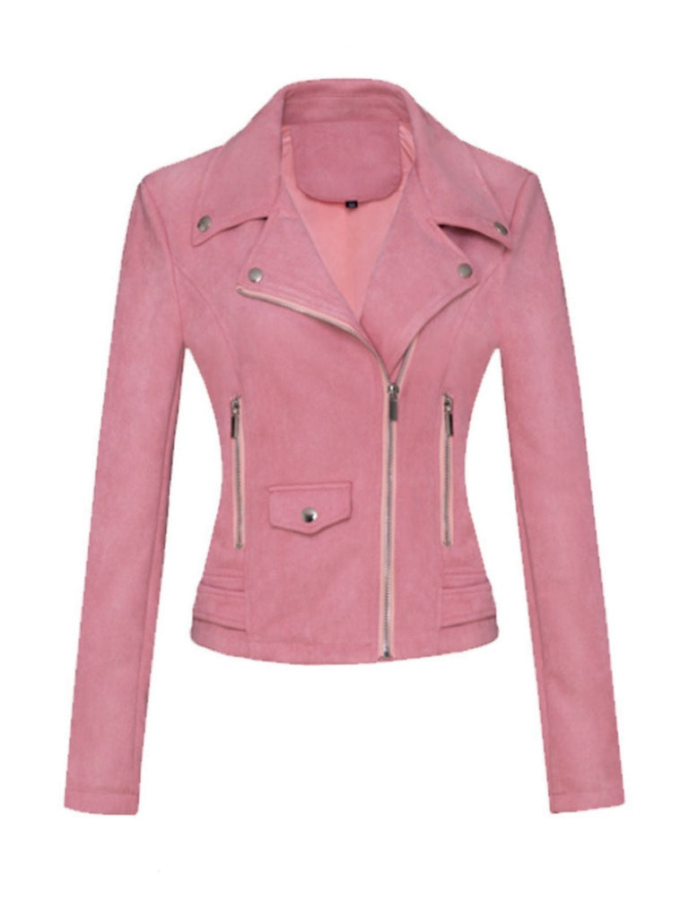 Veste en cuir suédé à revers uni années 1980