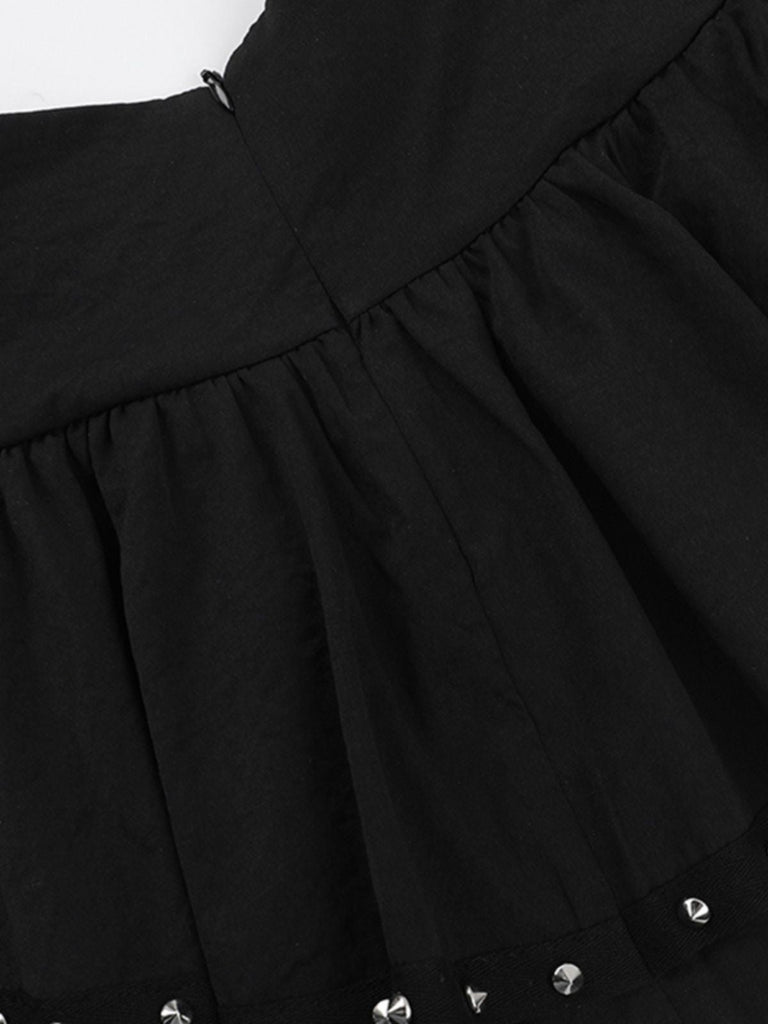 Jupe noire à lacets et boutons en métal punk des années 1980