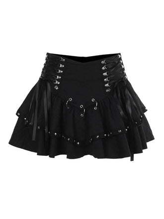 Jupe noire à lacets et boutons en métal punk des années 1980