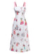 Robe rose à bretelles lacets dans le dos imprimé tropical années 1960