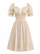 Robe froncée en coton abricot uni avec liens au dos des années 1950