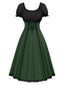 Robe verte à lacets bloc de couleurs des années 1940