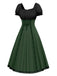 Robe verte à lacets bloc de couleurs des années 1940