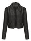 Veste en cuir noire à manches longues et revers années 1950