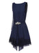 Robe bleue en dentelle patchwork et strass années 1920