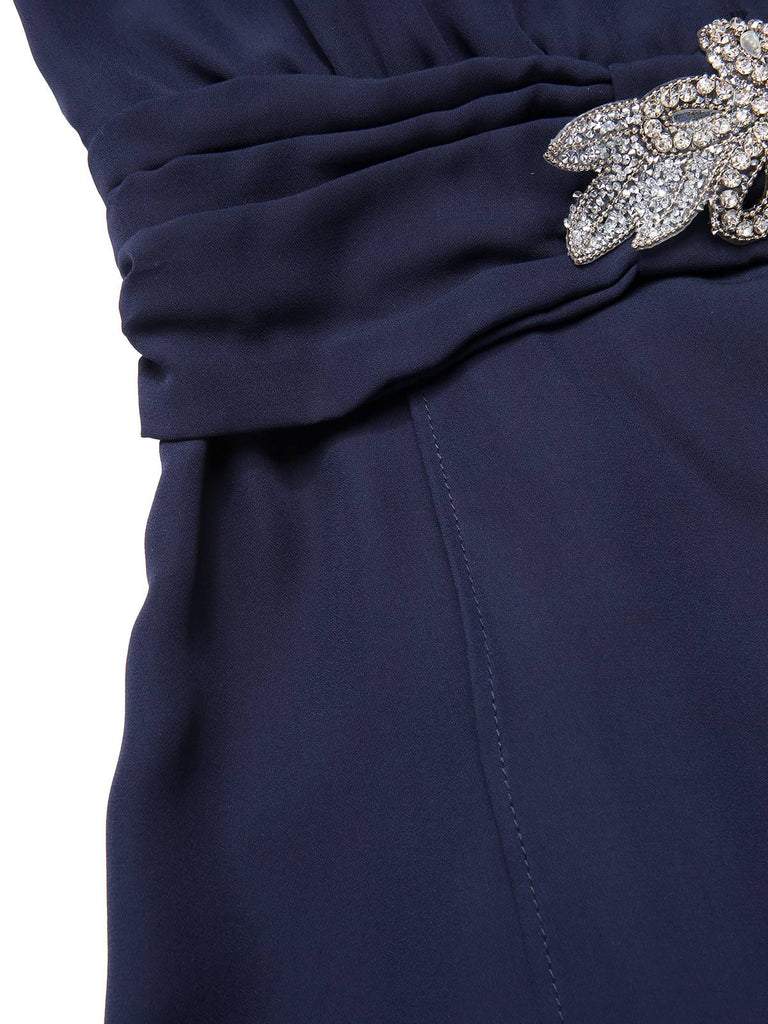 Robe bleue en dentelle patchwork et strass années 1920