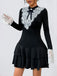 Robe noire et blanche en dentelle avec nœud années 1950