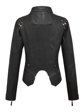 Veste de moto noire à ourlet irrégulier et rivets des années 1980