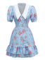 Robe roses courte manches bouffantes col chelsea des années 1960