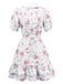 Robe roses courte manches bouffantes col chelsea des années 1960
