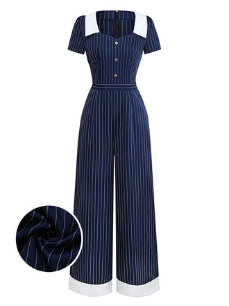 Combinaison bleue à rayée revers années 1930