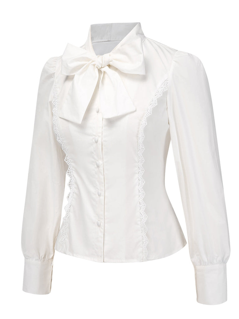 Chemisier blanche en coton avec nœud années 1950