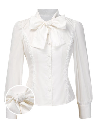 Chemisier blanche en coton avec nœud années 1950
