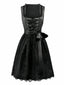 2PCS Robe et tablier noire à fleurs à lacets années 1950