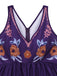 Combinaison bohème florale col en V violet foncé des années 1970