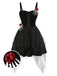 Robe noire d'Halloween avec decor de main de squelette et roses années 1950