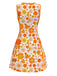 Robe orange marguerites sans manches années 1960