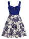 [Grande Taille] Robe bleu à col en cœur et boutons fleuris des années 1950