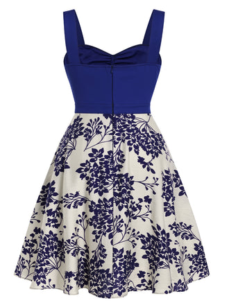 [Grande Taille] Robe bleu à col en cœur et boutons fleuris des années 1950