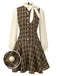Robe trapèze marron à carreaux avec nœud années 1960