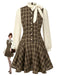 Robe trapèze marron à carreaux avec nœud années 1960