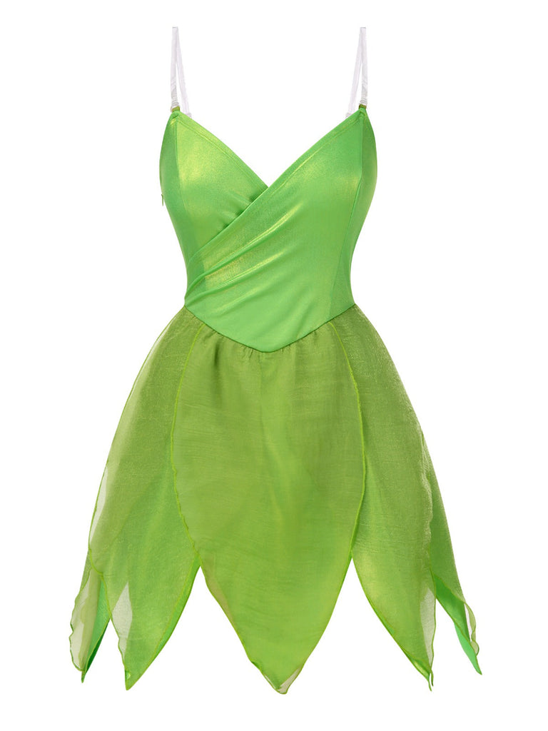 Mini-robe verte à ourlet pétales style fée Clochette des années 1970