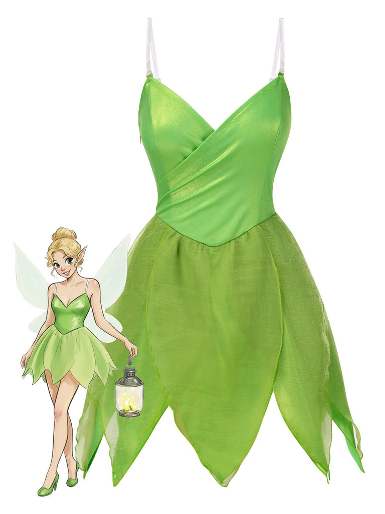 Mini-robe verte à ourlet pétales style fée Clochette des années 1970