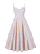 Robe blanche à bretelles spaghetti et carreaux vichy des années 1950