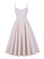 Robe blanche à bretelles spaghetti et carreaux vichy des années 1950