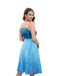 Robe bleue pour Halloween modèle Elsa motif flocons neige et bretelles fines années 50