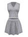2PCS Haut et jupe en tricot gris à col en V années 1960