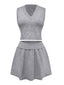2PCS Haut et jupe en tricot gris à col en V années 1960
