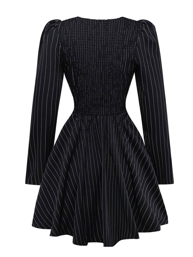 Robe noire à rayures verticales et motif léopard des années 1950