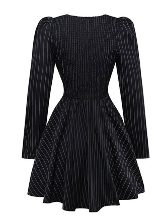Robe noire à rayures verticales et motif léopard des années 1950