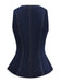 Gilet en jean bleu boutonné à col carré des années 1950