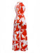 Combinaison rouge sans manches imprimés de fleurs abstraites avec ceinture années 1930