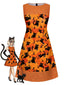 Robe Orange Sans Manches Chat Crâne À Pois Années 1960