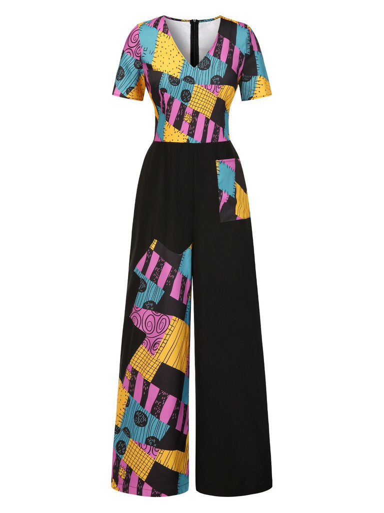 Combinaison multicolore Sally col en v années 1940