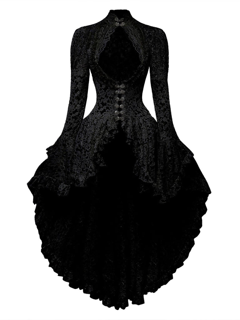 [Prévente] Robe victorienne bleu foncé en dentelle à manches gigot des années 1980