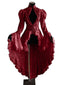Robe victorienne rouge en dentelle à manches gigot des années 1980