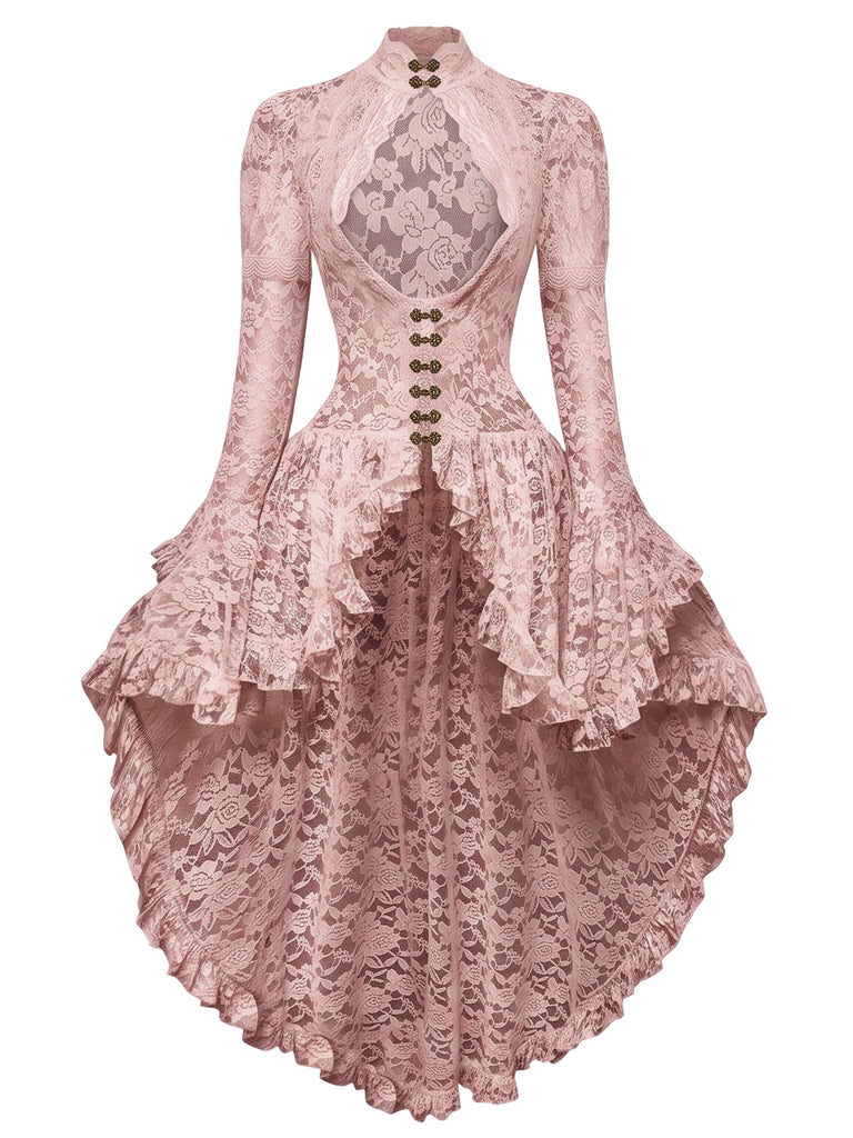 [Prévente] Robe victorienne rose en dentelle à manches gigot des années 1980